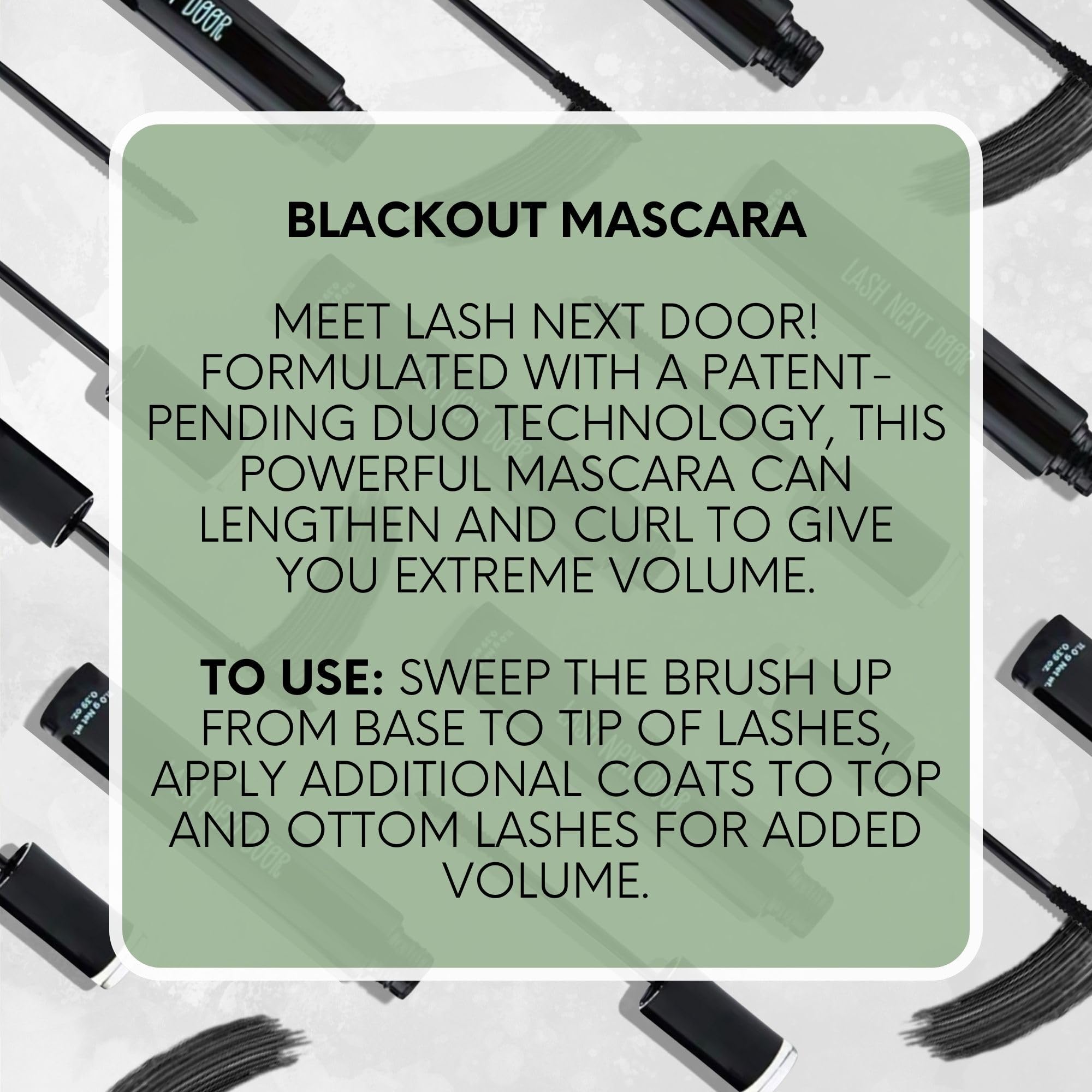 Lash Next Door mascara applied on lashes for fuller, defined look.