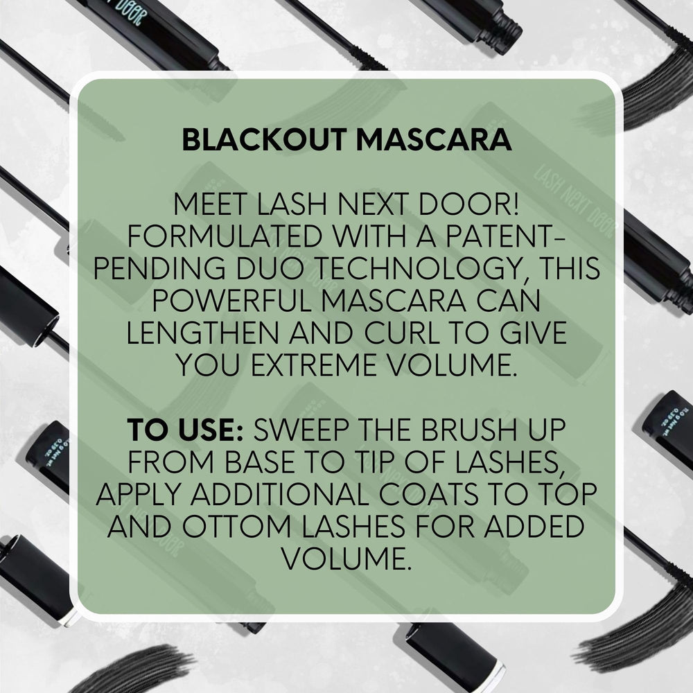 Lash Next Door mascara applied on lashes for fuller, defined look.