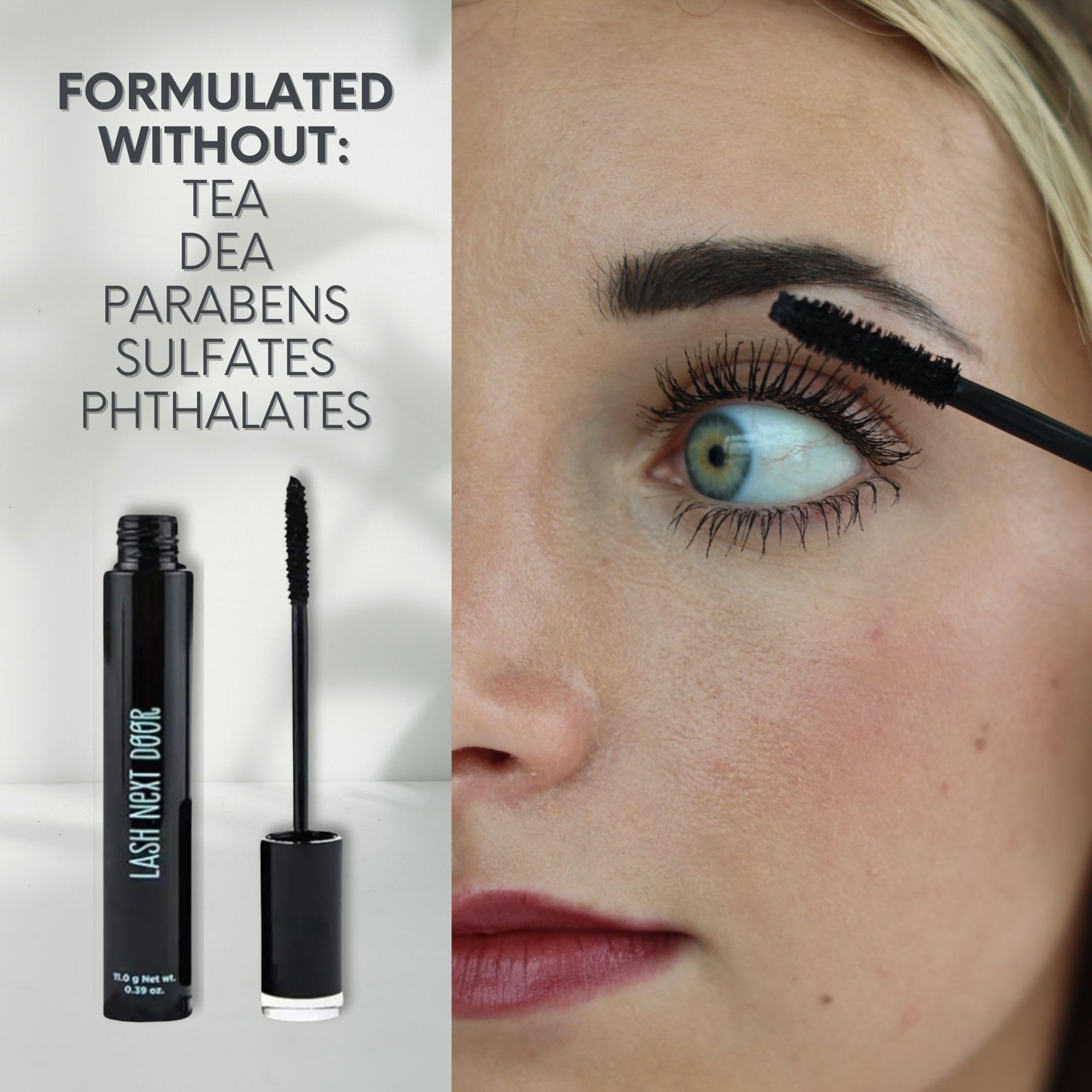 Lash Next Door mascara displays smudge-proof effect for all-day wear without transfer.