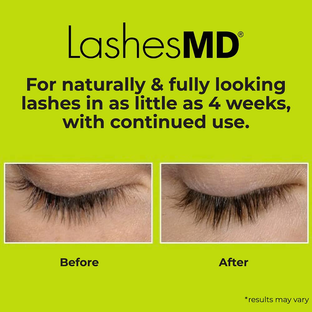 LashesMD lash and brow before-after visual highlights a fuller look