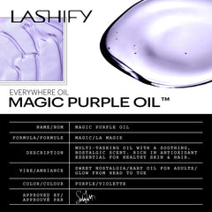 Lashify Magic Purple Oil on the body for soft, hydrated skin.