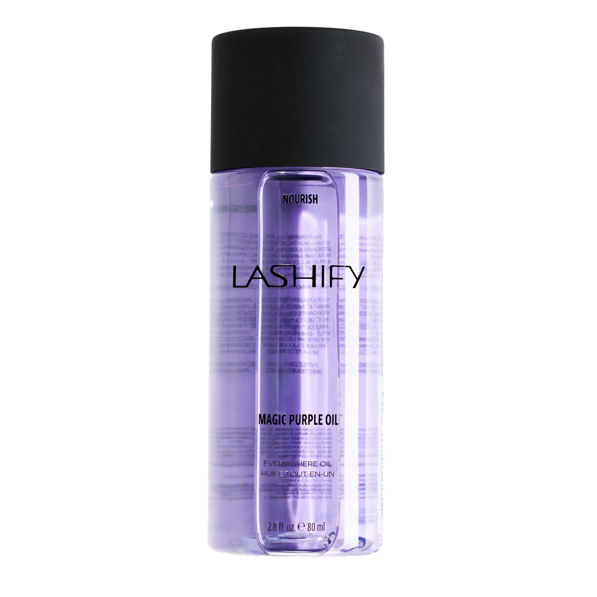 Lashify Magic Purple Oil on the face for hydration with nostalgic scent.