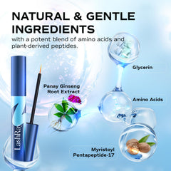 LashRay peptide formula label highlights advanced growth ingredients for stronger lashes.