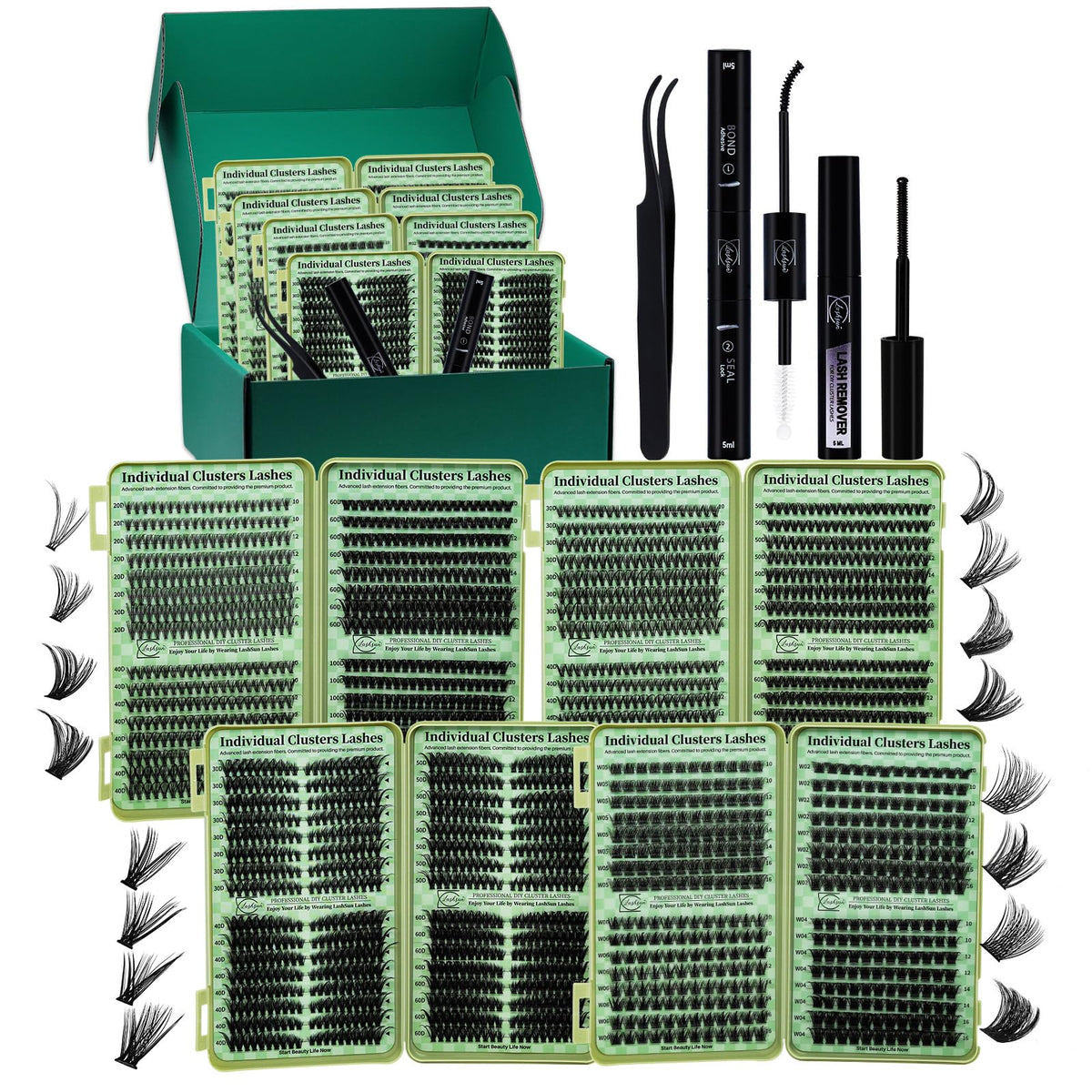 LASHSUN Lash Clusters Kit with four boxes for customizable density looks