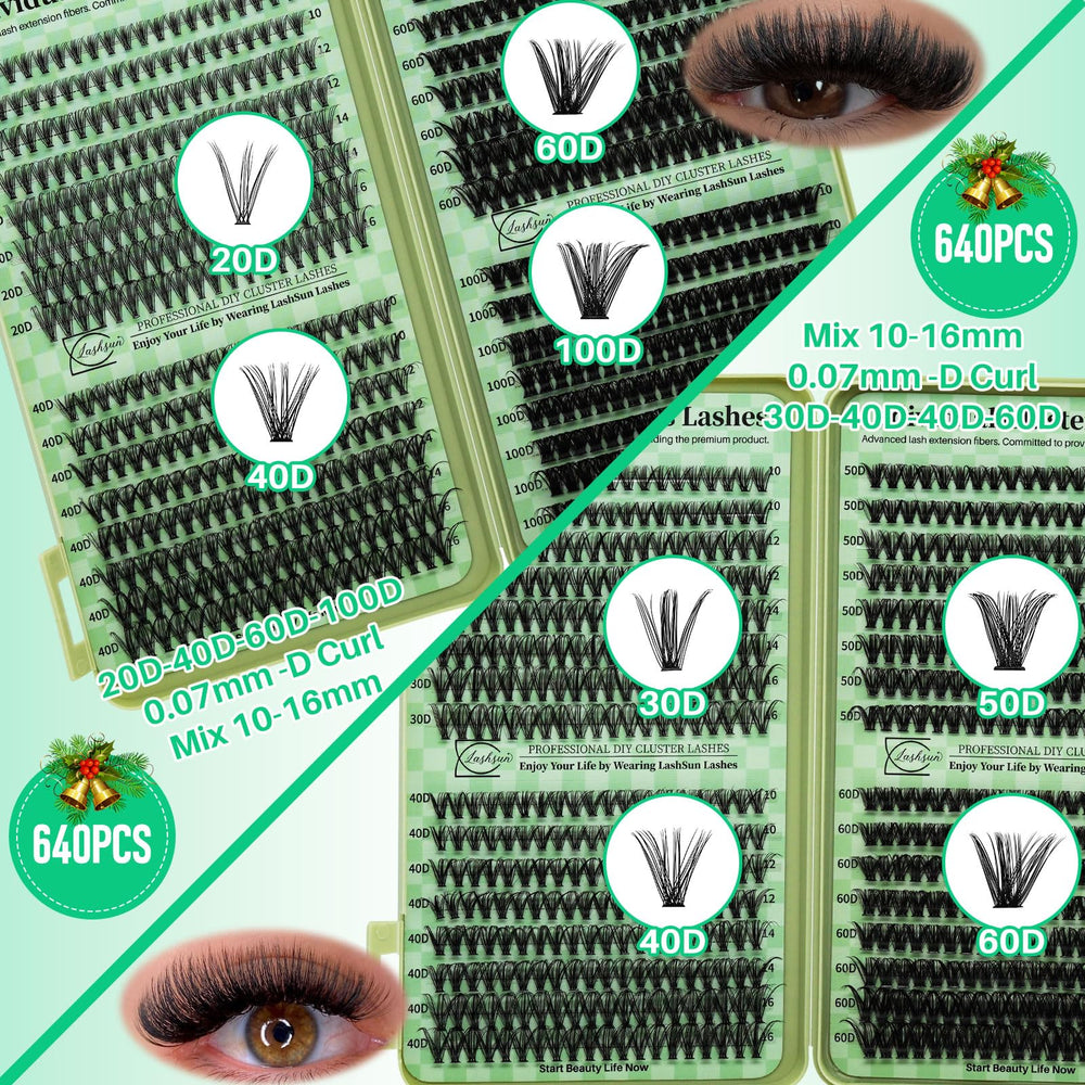 LASHSUN wispy clusters 20D-100D for natural texture and light weight