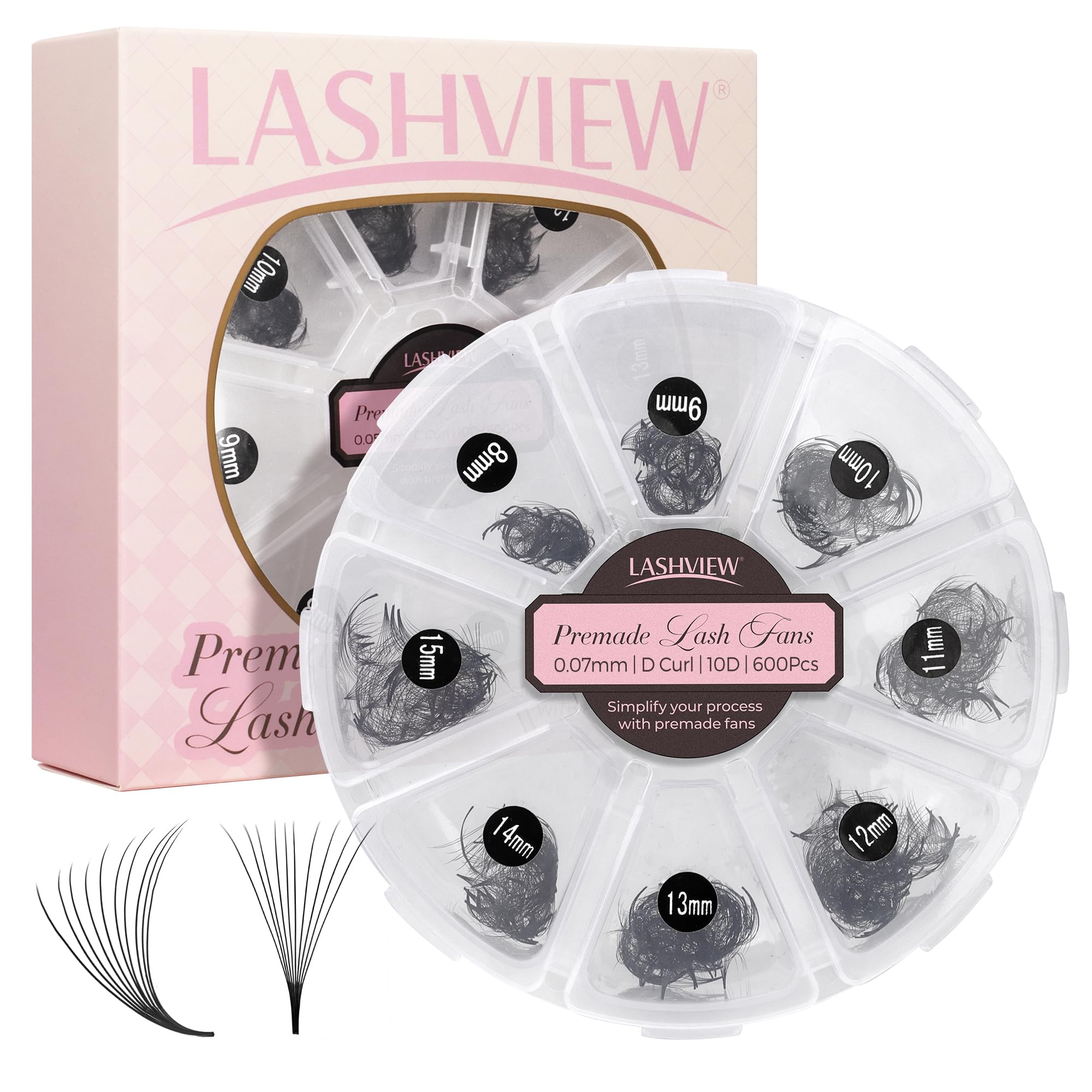 LASHVIEW 600 premade fans bulk for fast lash extensions application.