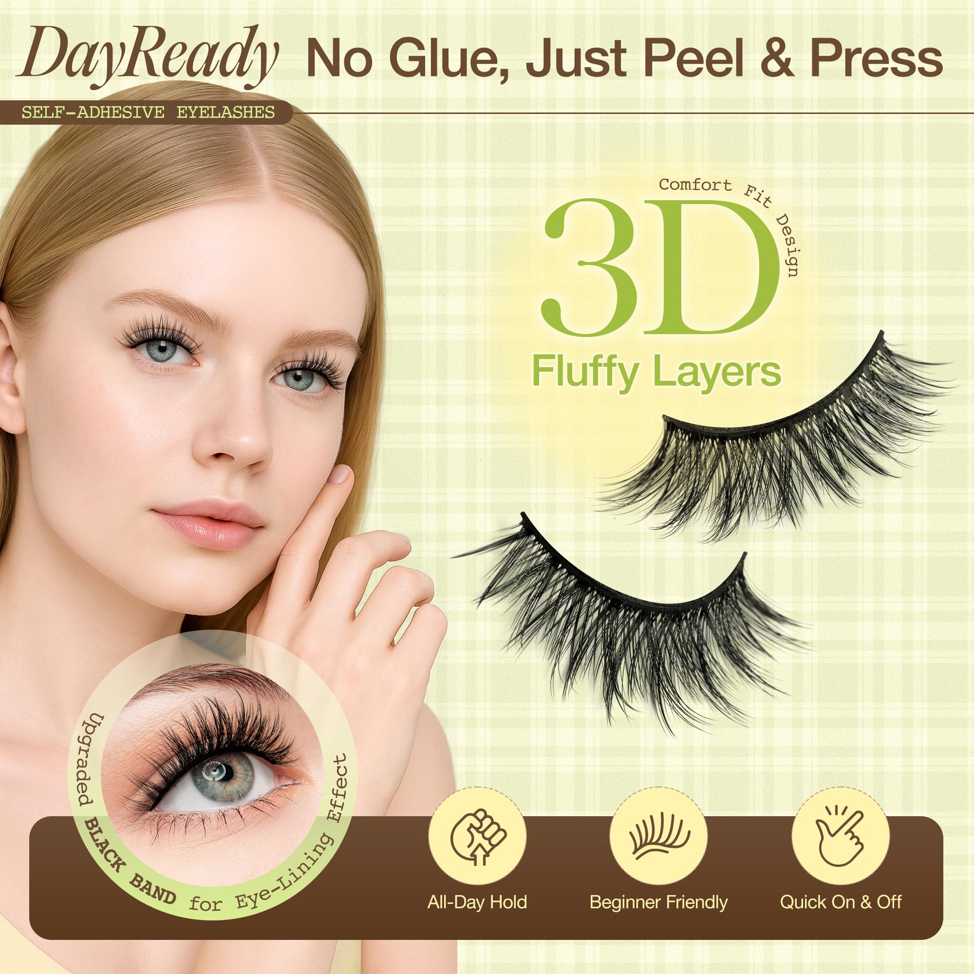 LASHVIEW CV010 glueless lashes with lightweight soft-band for all-day comfort.