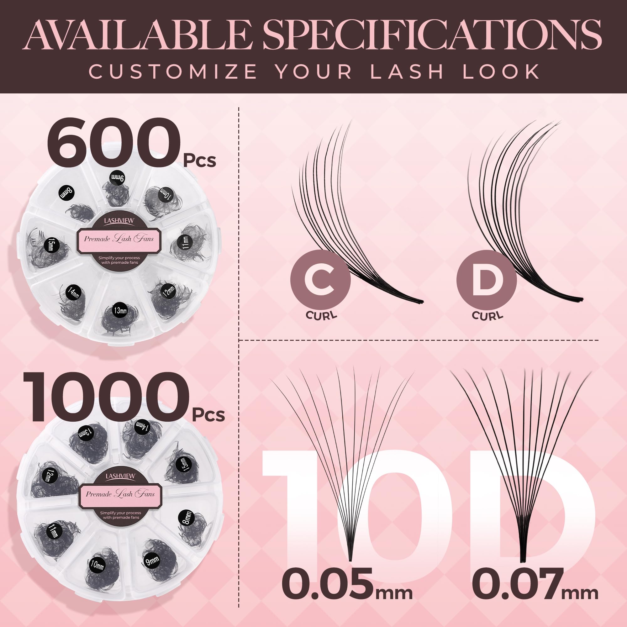 LASHVIEW D curl premade fans offer slim base for better lash adhesion