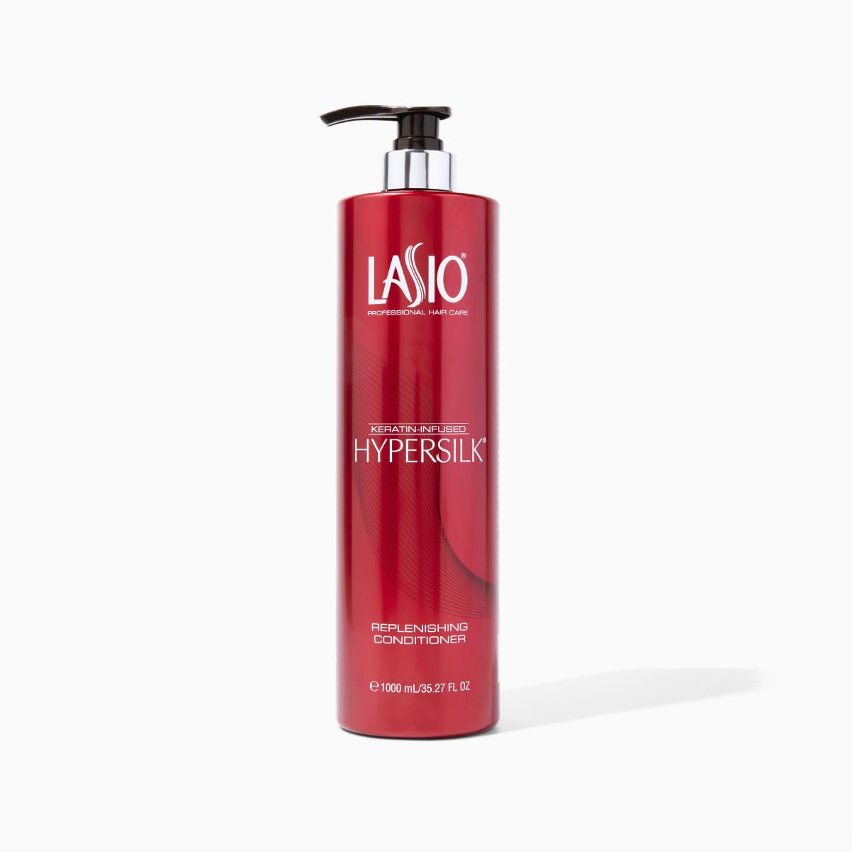 Lasio Hypersilk Replenishing Conditioner bottle pouring to show smooth frizz control and shine