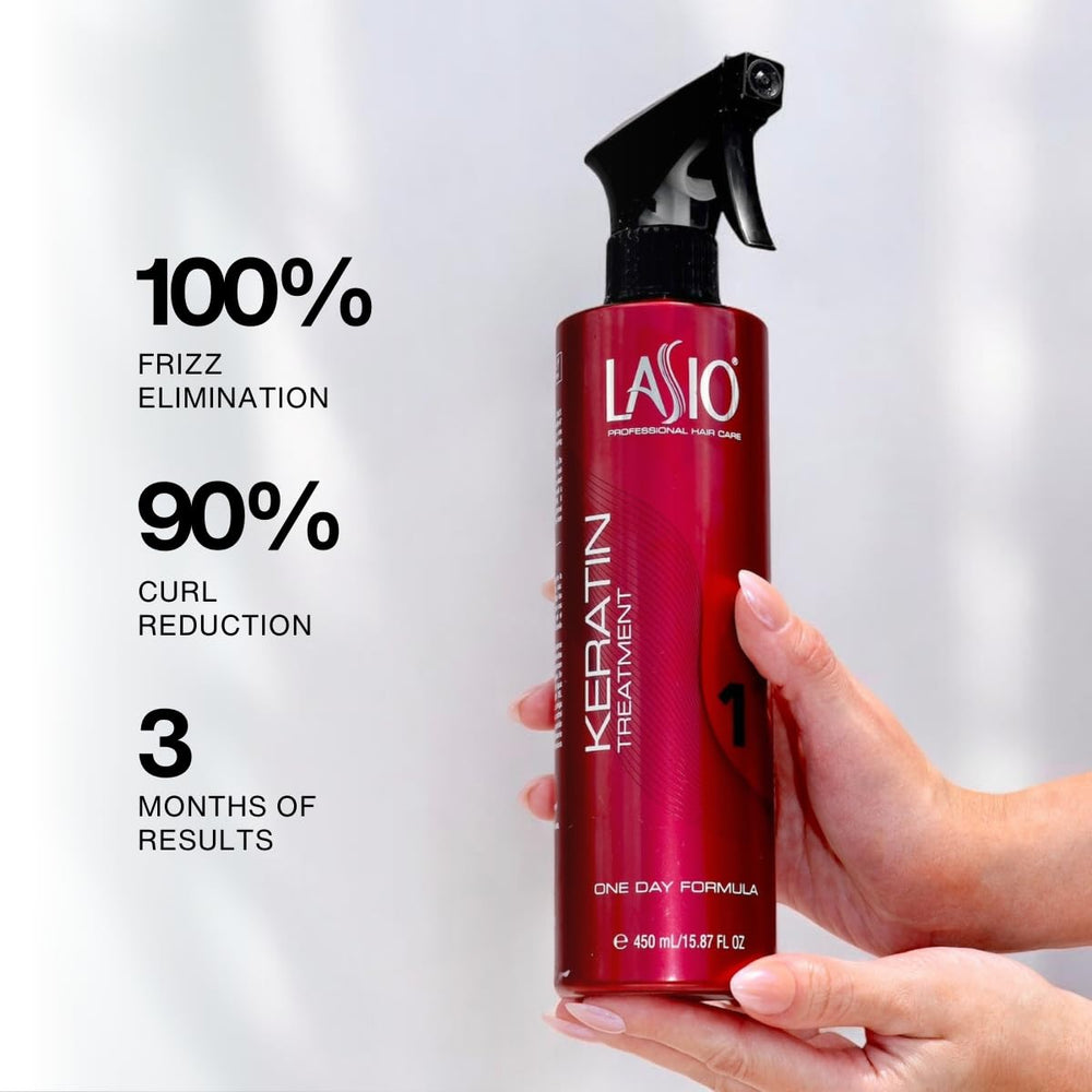 Lasio Keratin One Day Treatment pump dispensing for easy application.