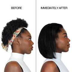 Hair treatment being applied at home with instant frizz-free smoothing
