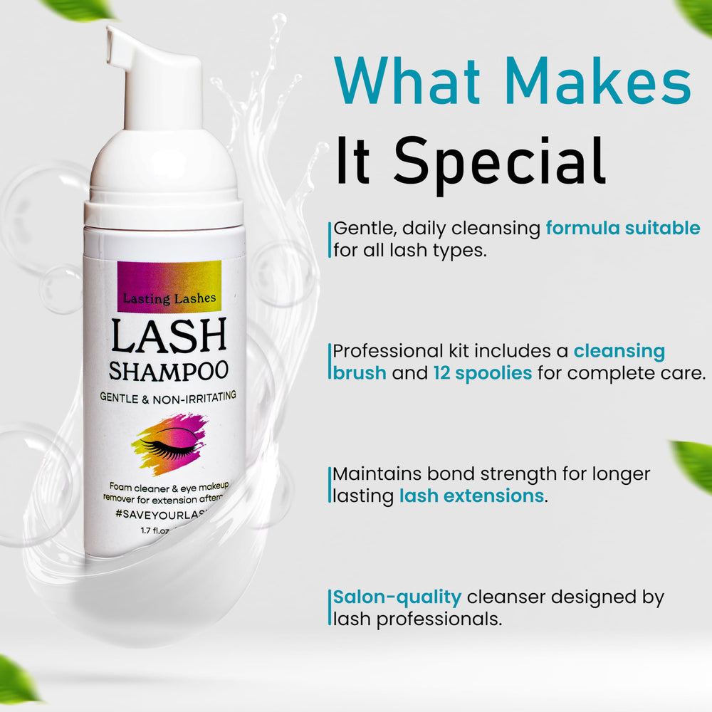 Lasting Lashes foam cleanser close-up highlighting gentle, irritation-free lather