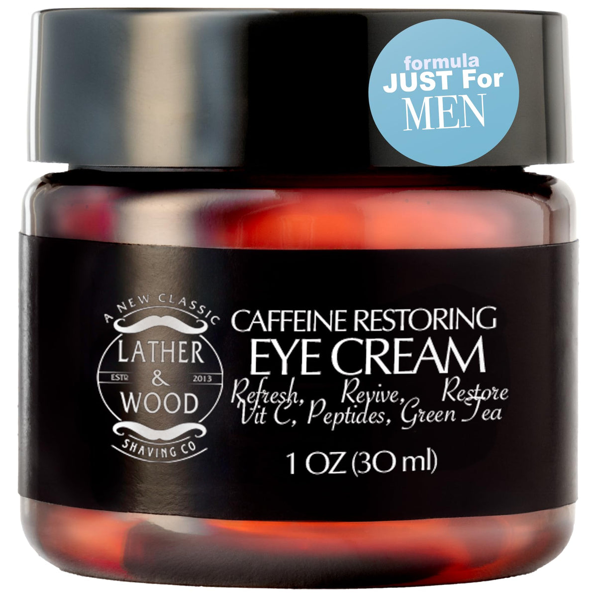 Lather & Wood caffeine eye cream jar reduces puffiness and brightens the eye area.