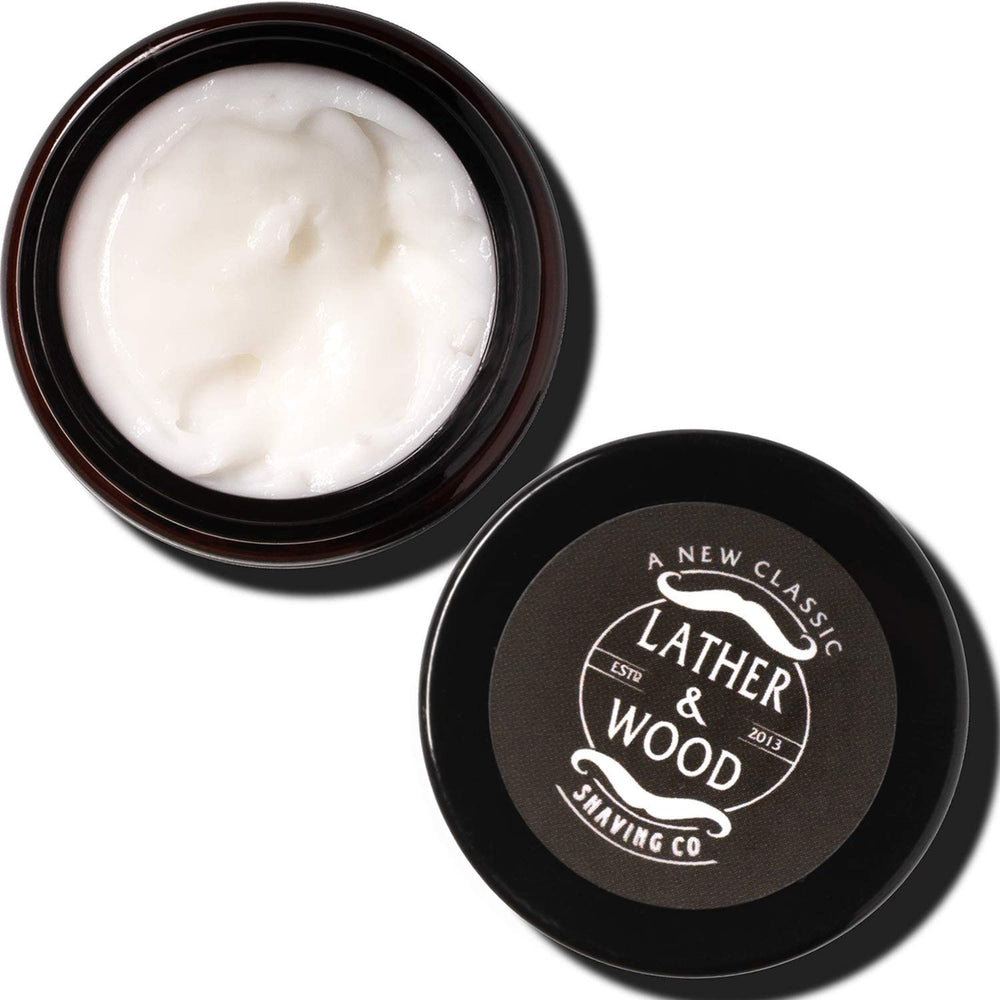 Lather & Wood caffeine eye cream ingredient blend closeup emphasizes peptides and vitamins.