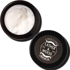 Lather & Wood caffeine eye cream ingredient blend closeup emphasizes peptides and vitamins.