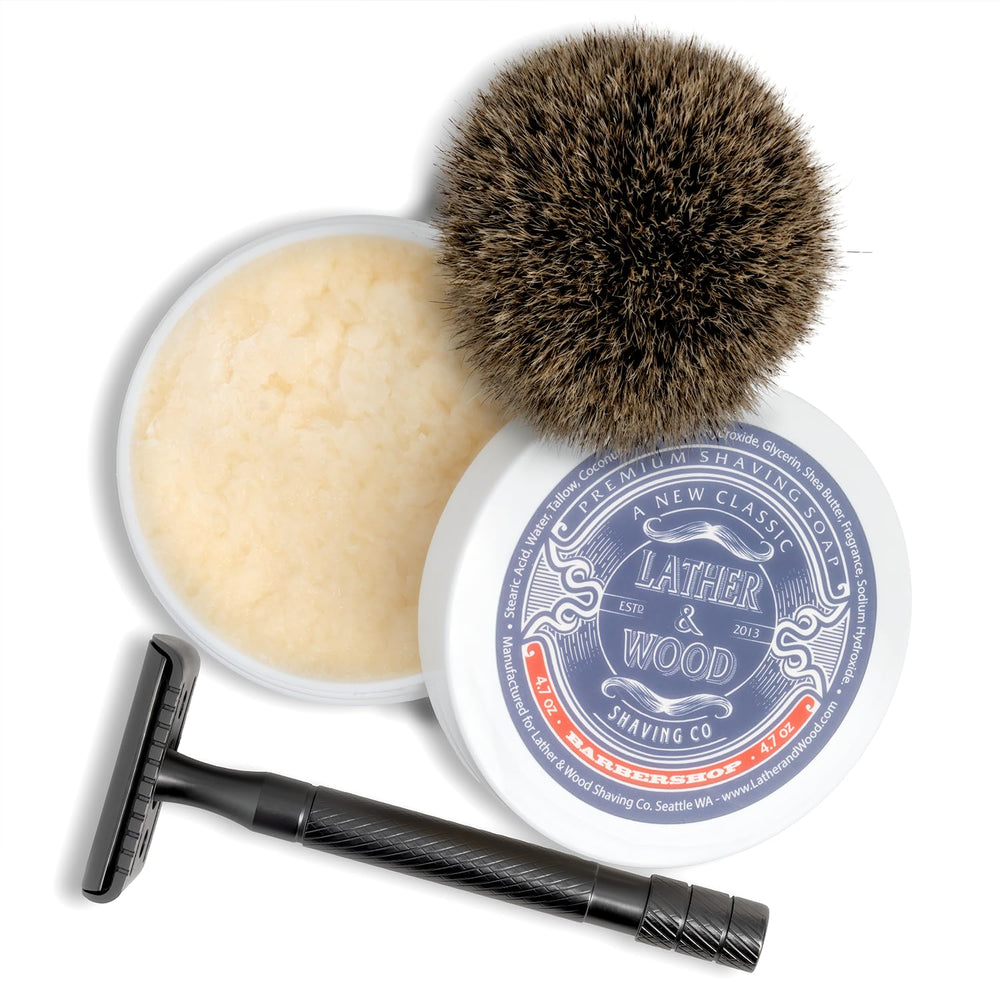 Lather & Wood tallow-based lather demonstration in a shaving bowl.
