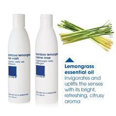 LATHER Bamboo Lemongrass Shampoo label-detail shows natural ingredients.