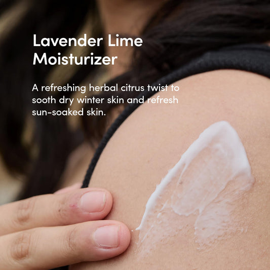 LATHER Lavender Lime moisturizer texture shown for quick absorption.