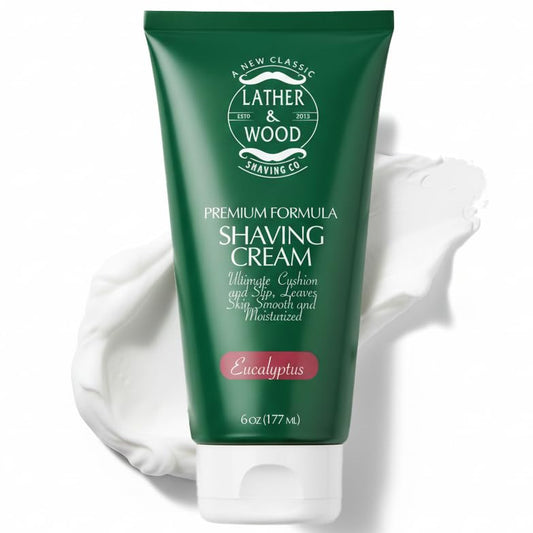 Lather & Wood bottle with pour shows refreshing application for a cool shave