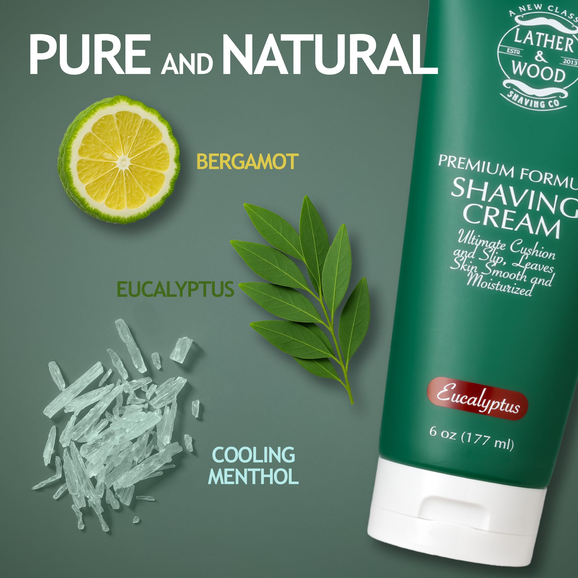 Premium packaging box of Lather & Wood eucalyptus shaving cream