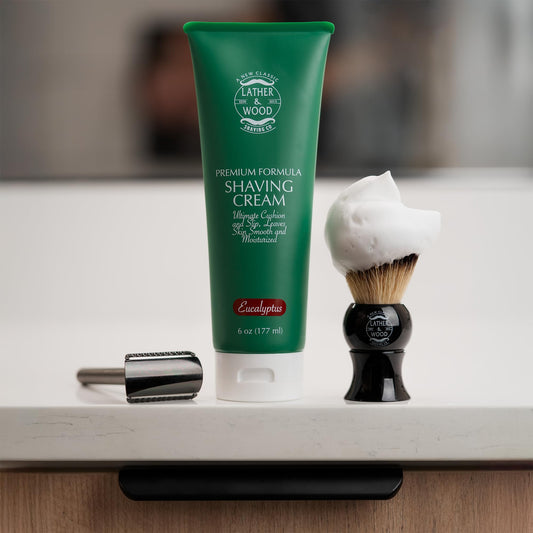 Lather & Wood rich lather demonstrates cushion for a smooth, comfortable shave
