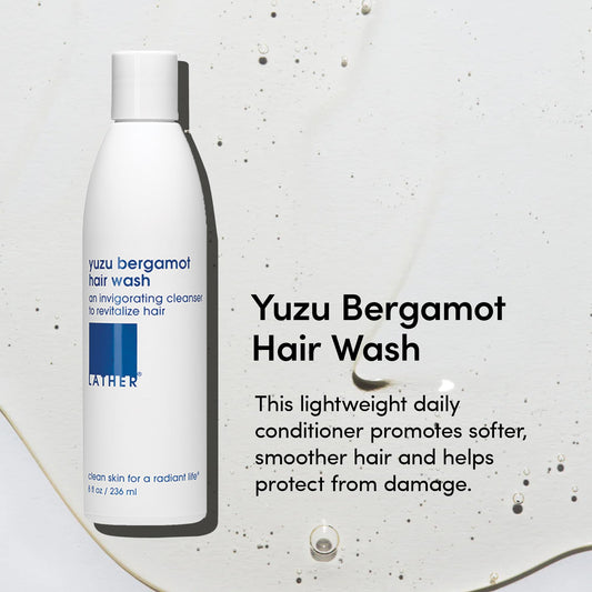 LATHER Yuzu Bergamot Hair Wash rich lather forming on hair.