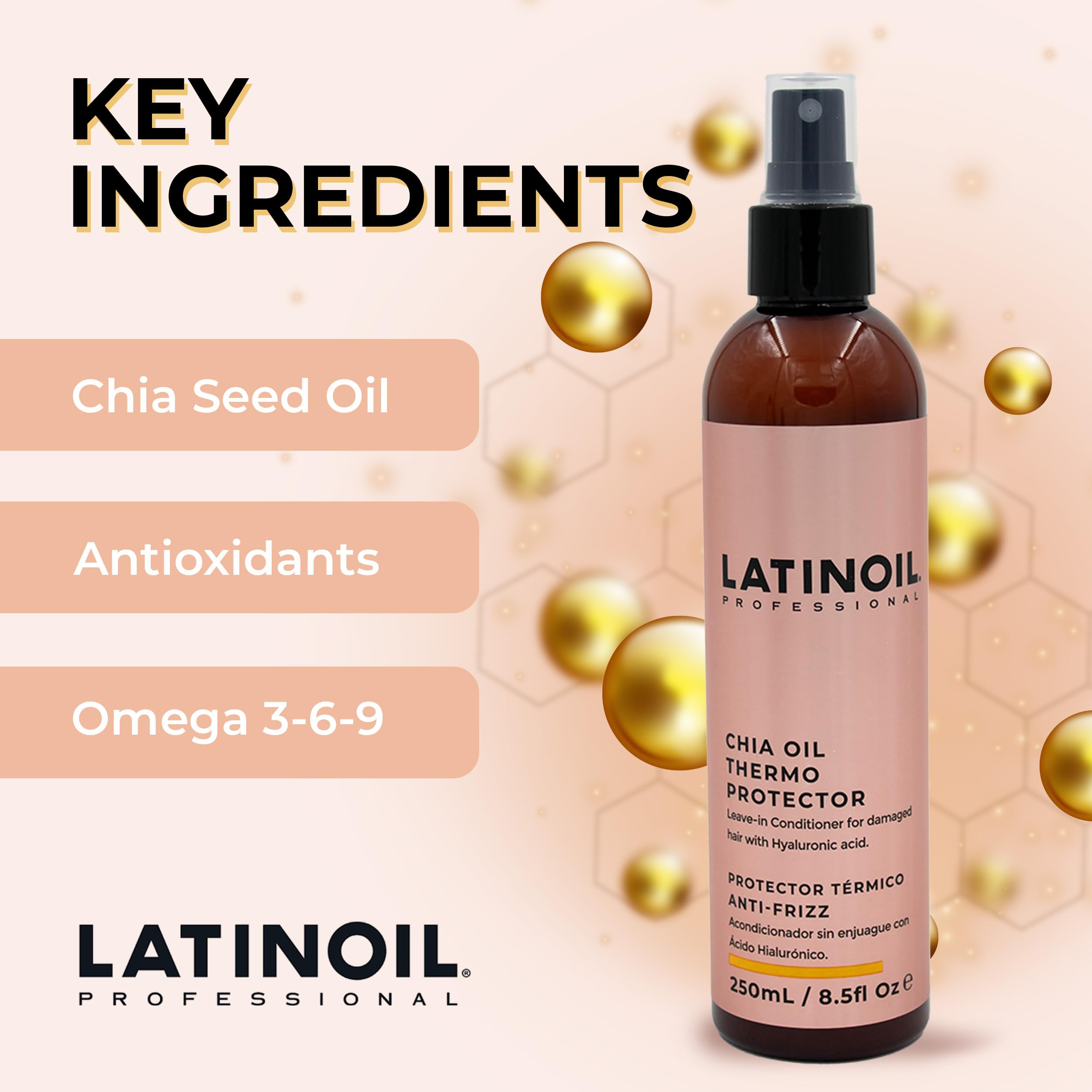 LATINOIL Chia Oil Heat Protectant Spray frizz control yields smoother strands