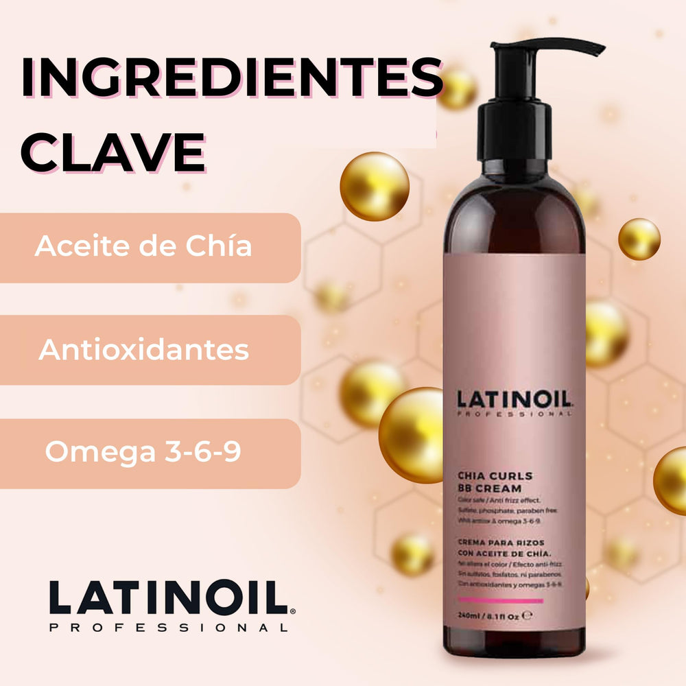 Latinoil chia oil ingredient panel highlighting nourishing extracts