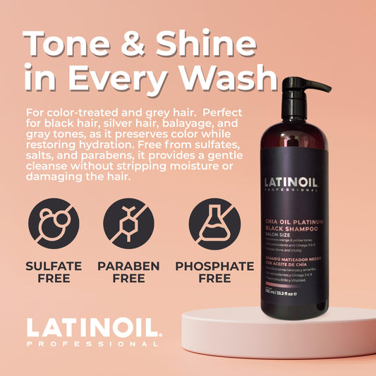 LATINOIL Platinum Black Shampoo lather in hand demonstrating nourishing cleanse and detangling