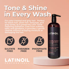 LATINOIL Platinum Black Shampoo lather in hand demonstrating nourishing cleanse and detangling