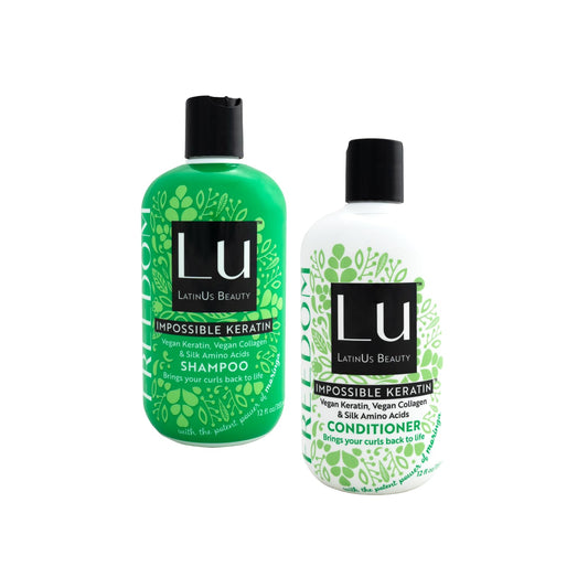 LATINUS Lu defined curls shampoo bottle showing curl definition and volume