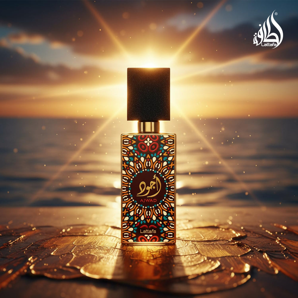 Lattafa Ajwad middle notes rose and jasmine for a soft, airy heart.
