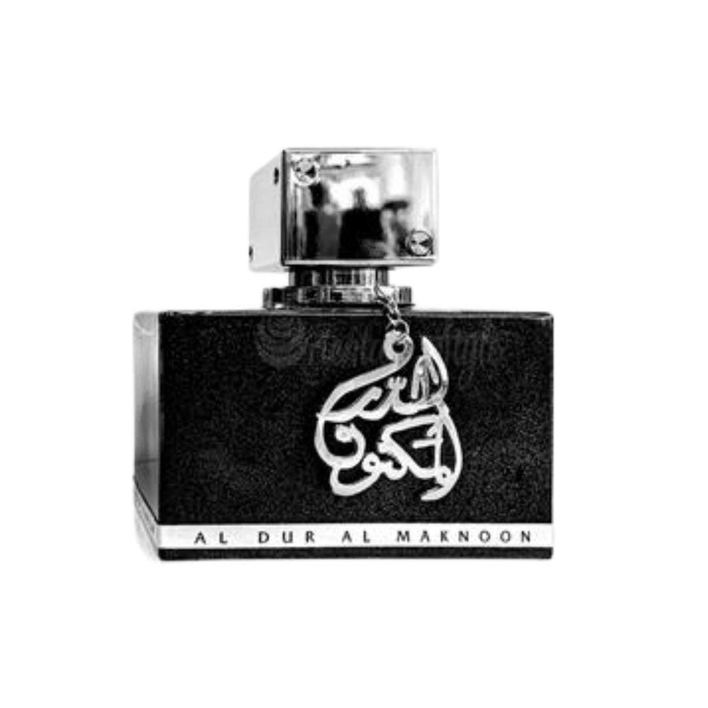 Cap detail of Lattafa Al Dur Al Maknoon Silver shows premium craftsmanship.