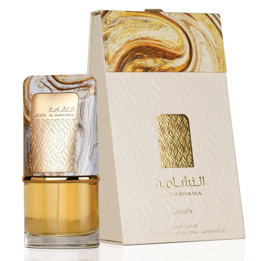 Lattafa Al Nashama bottle front view for premium unisex display