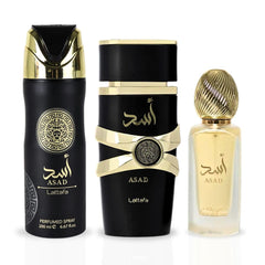 Lattafa Asad bottle front view highlighting vanilla fragrance and elegance