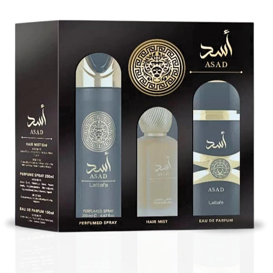 Lattafa Asad gift box open showing premium set for gifting
