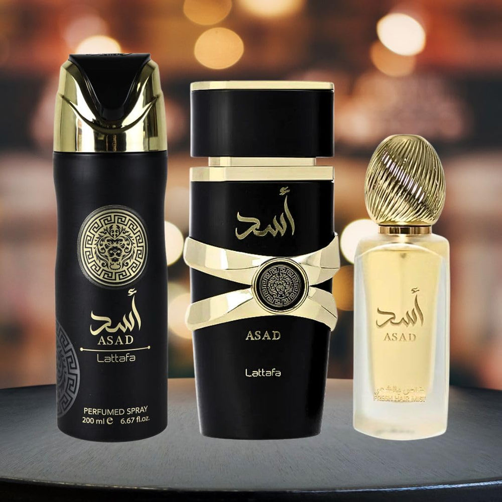 Lattafa Asad hair mist bottle close-up for travel-friendly scent