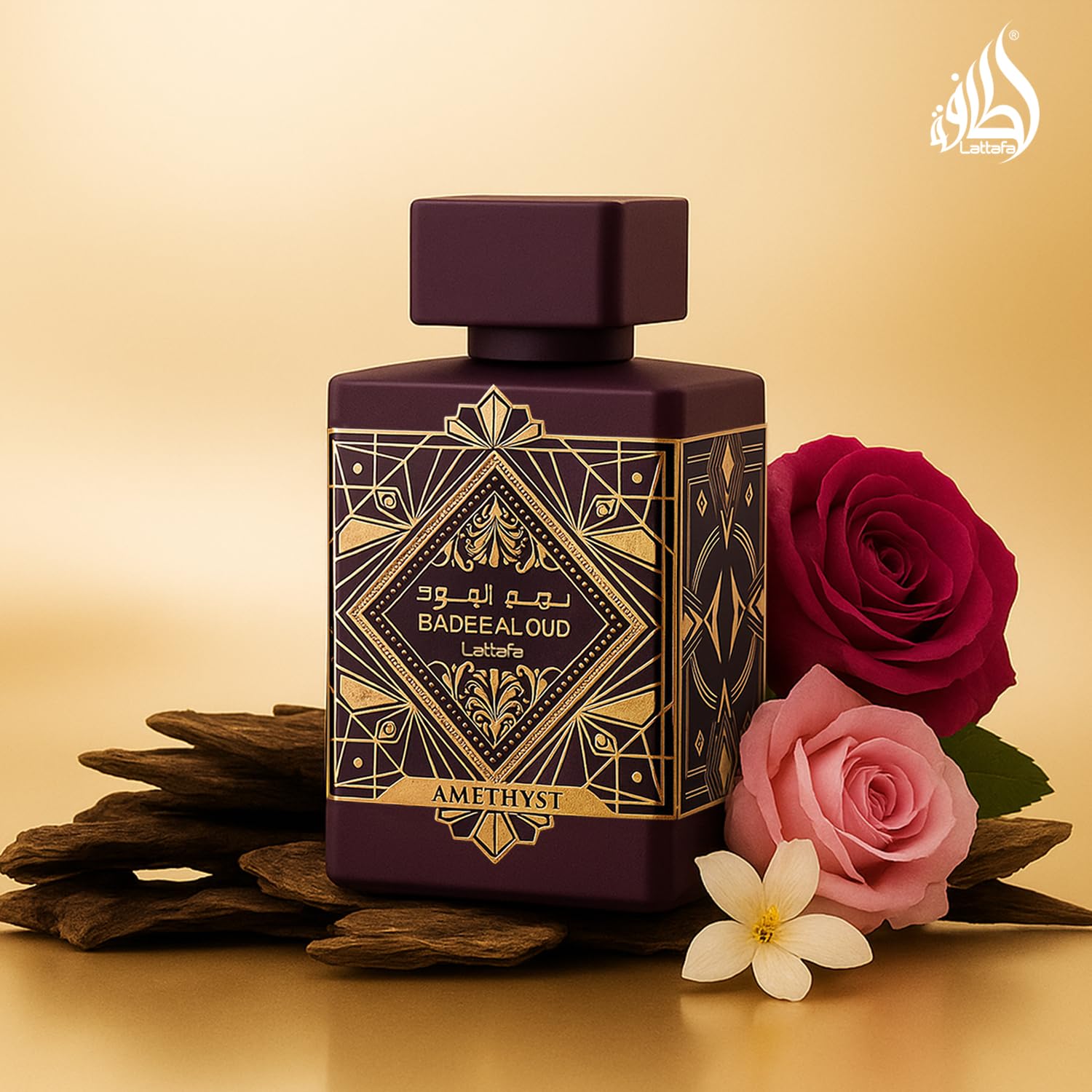 Lattafa Bade'e Al Oud Amethyst hand spray demonstrates easy application.