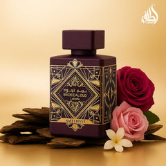 Lattafa Bade'e Al Oud Amethyst hand spray demonstrates easy application.