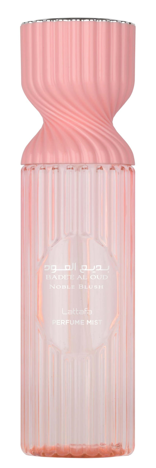 Lattafa Badee Al Oud Noble Blush bottle with rose milk opening, for a comforting, floral start.