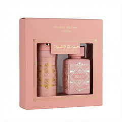 Lattafa Badee Al Oud Noble Blush EDP bottle, long-lasting day-to-night fragrance.