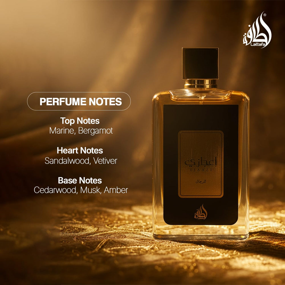 Lattafa Ejaazi cedarwood base lingers with masculine character
