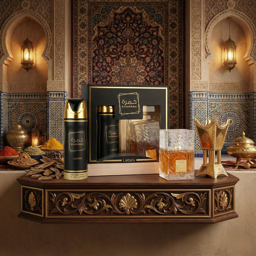 Lattafa Khamrah gift box presentation, perfect for gifting on special occasions.