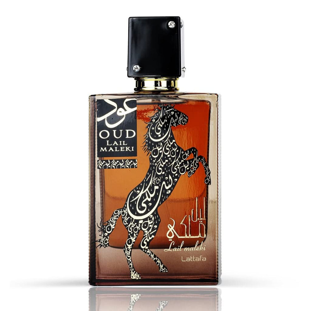 Lattafa Lail Maleki packaging closeup shows premium presentation