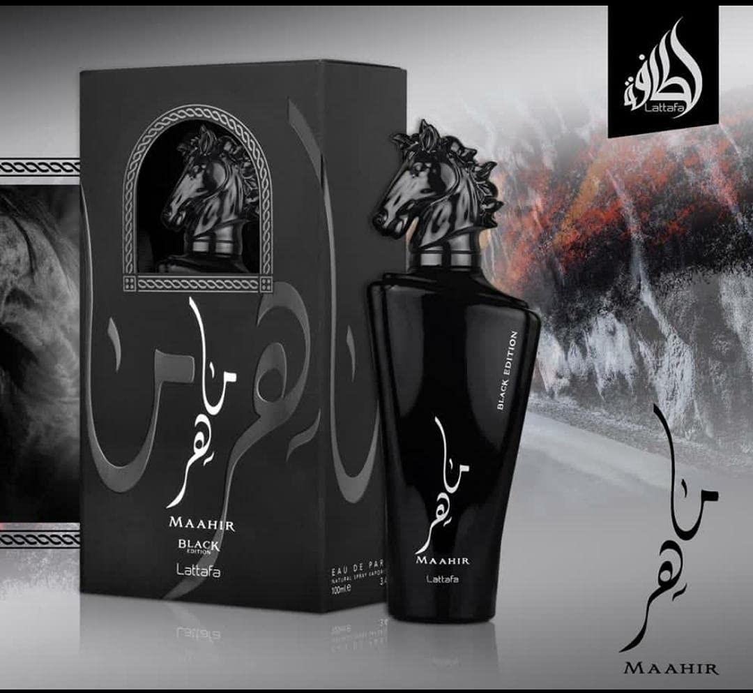 Lattafa Maahir Black Edition spray application for easy wear