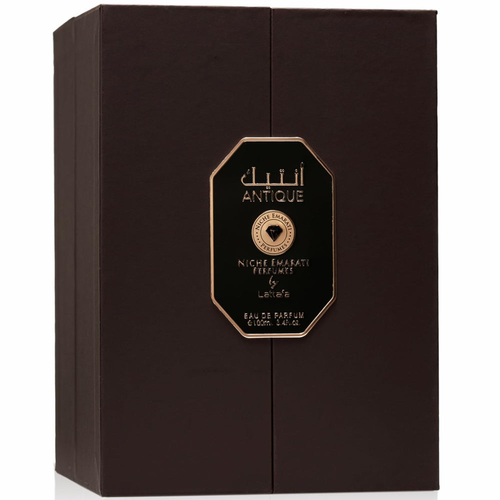 Lattafa Niche Emarati Antique ornate cap closeup signals elegance and collectibility