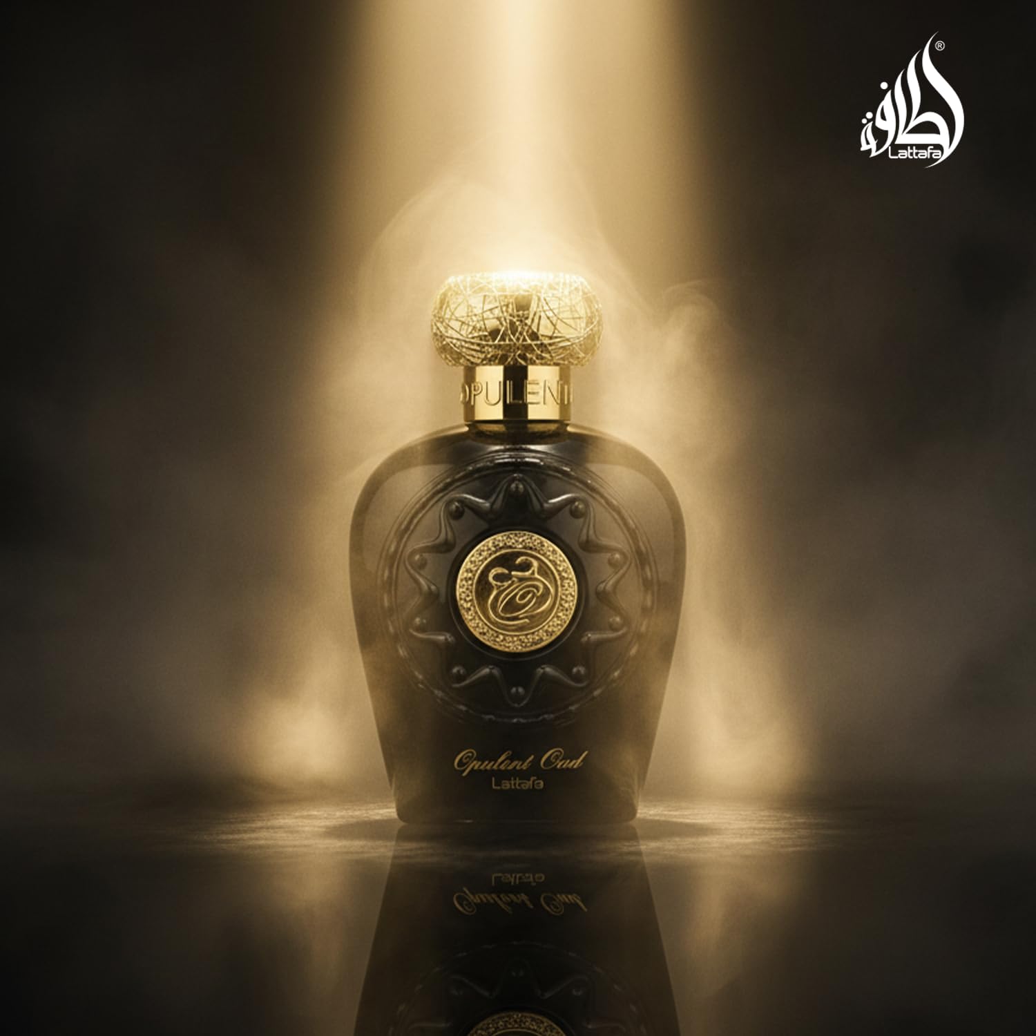 Lattafa Opulent Oud amber-note close-up; creates warm aura
