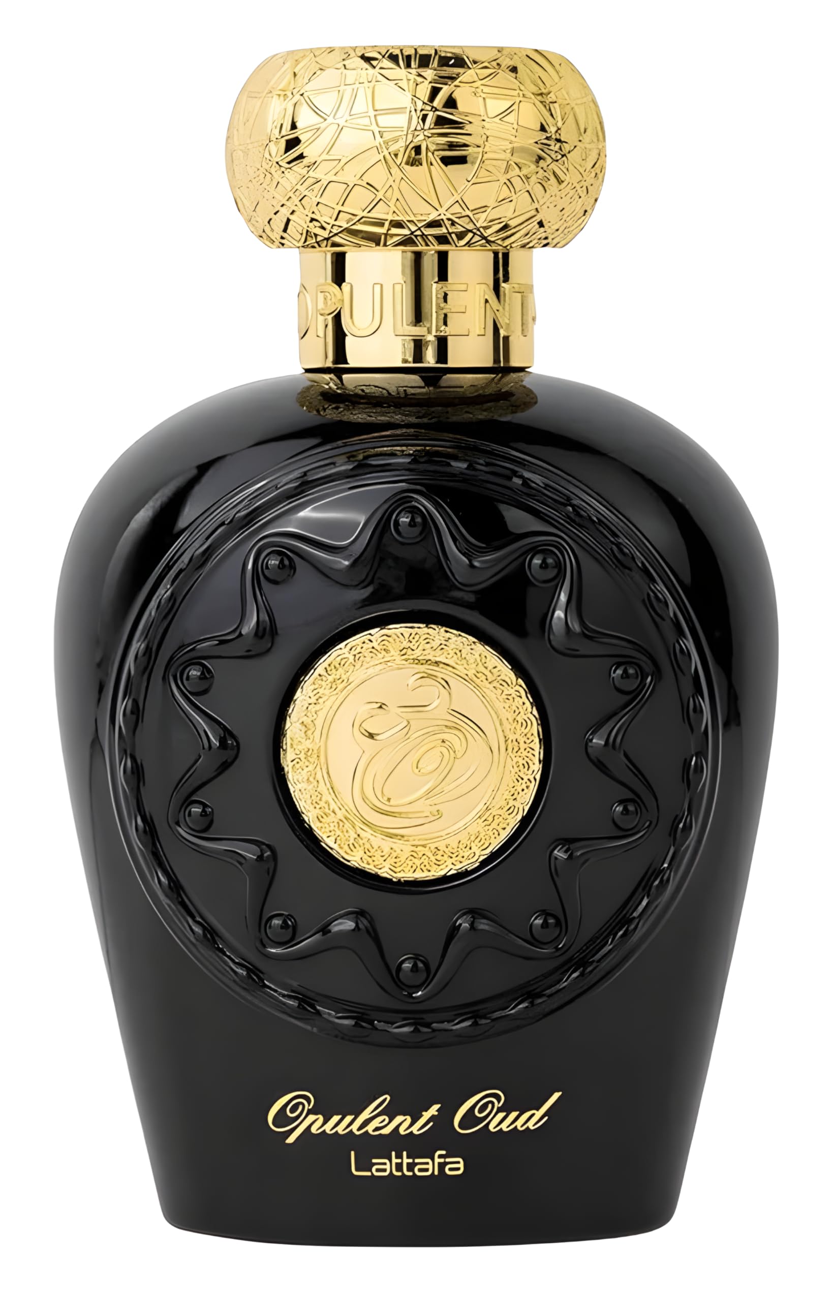 Lattafa Opulent Oud bottle front view; unisex aroma for all-day wear