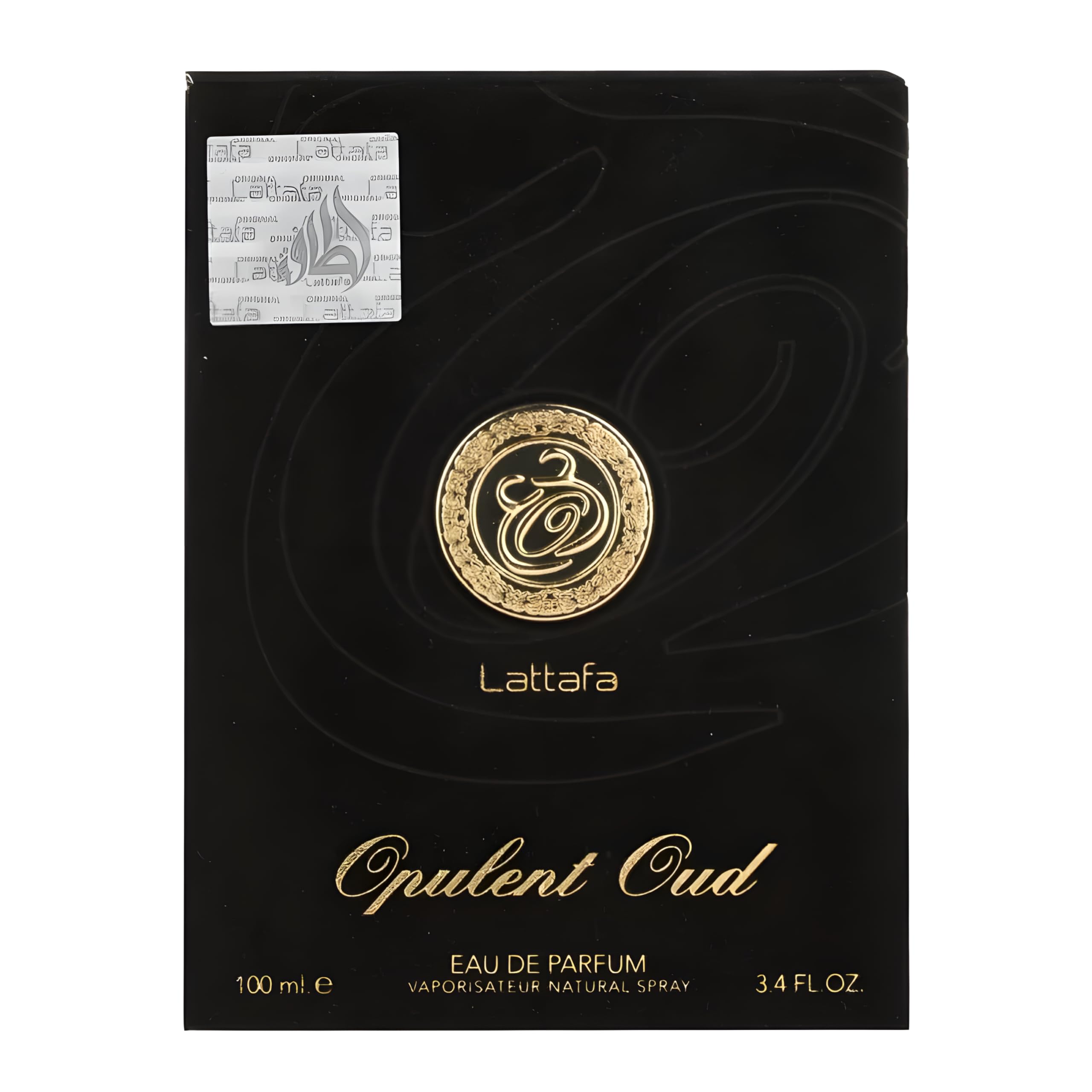 Lattafa Opulent Oud cap close-up; premium packaging ideal for gifting