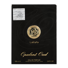 Lattafa Opulent Oud cap close-up; premium packaging ideal for gifting